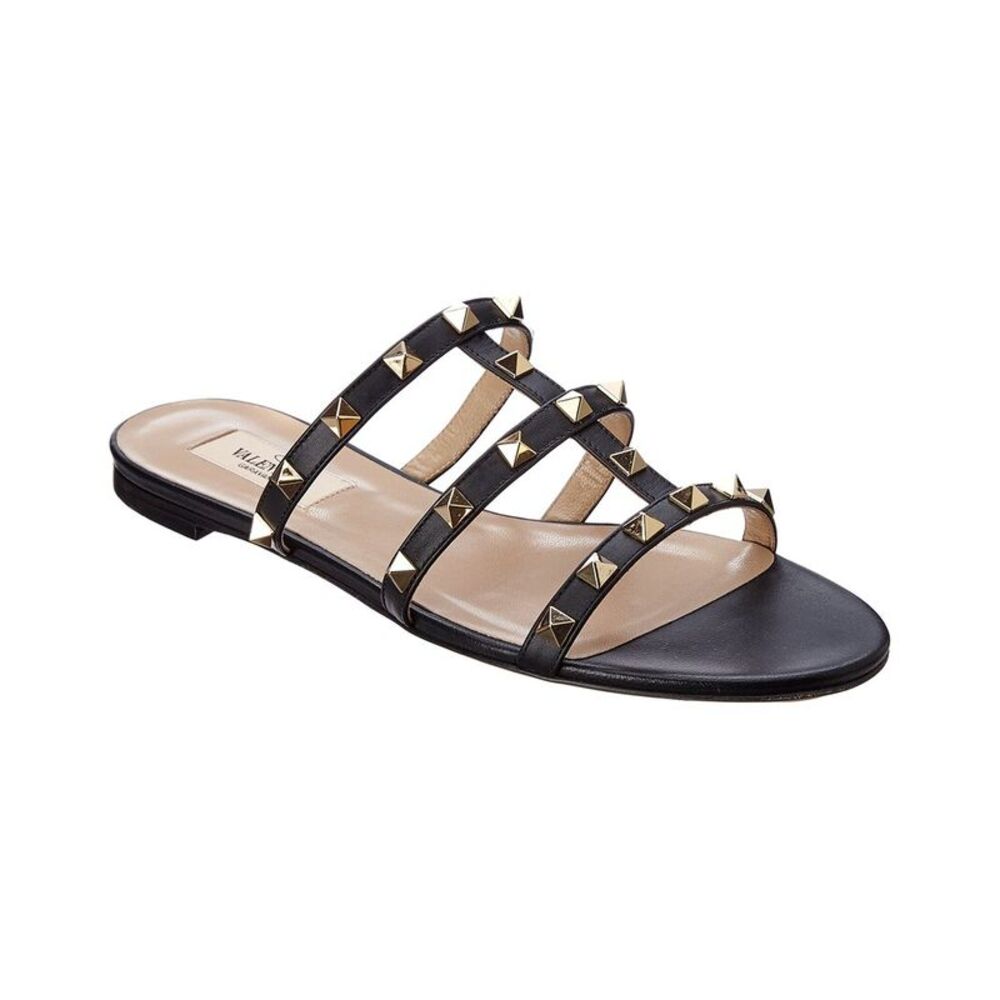Valentino Rockstud Caged Leather Sandal, Black